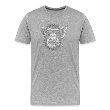 Chimp Smoking Portrait - Men's Premium Organic T-Shirt - heather grey - Front - Damien (186cm)