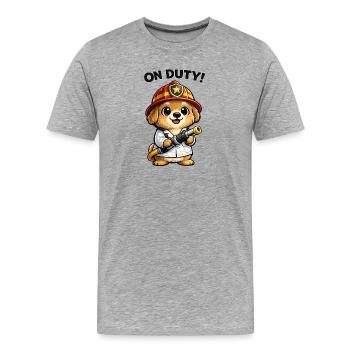 Fire Brigade Dog Logo - Men's Premium Organic T-Shirt - heather grey - Front - Damien (186cm)