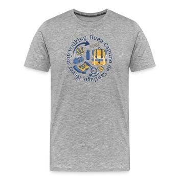 Buen Camino hört nie auf, in Blau und Gelb zu gehen. - Männer Premium Bio T-Shirt - Grau meliert - Vorne - Damien (186cm)