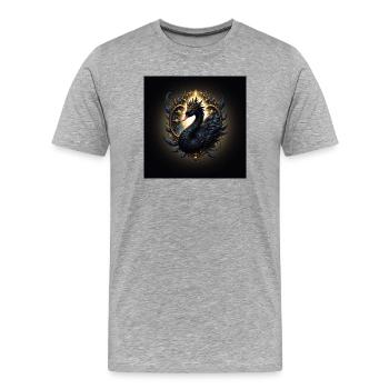 Cygne Noir Royal avec Auréole Dorée - T-shirt bio Premium Homme - gris chiné - Devant - Damien (186cm)