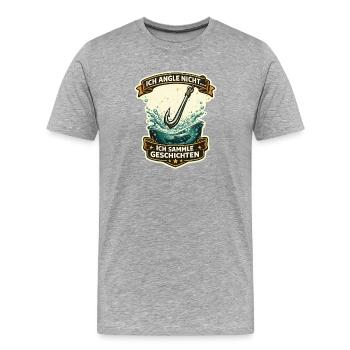 Ich angle nicht ich sammle Geschichten - Männer Premium Bio T-Shirt - Grau meliert - Vorne - Damien (186cm)