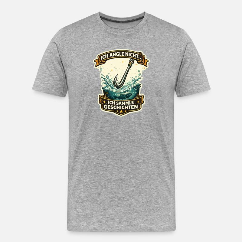 Ich angle nicht ich sammle Geschichten - Männer Premium Bio T-Shirt - Grau meliert