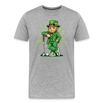 Leprechaun Playing Golf St Pats - Men's Premium Organic T-Shirt - heather grey - Front - Damien (186cm)