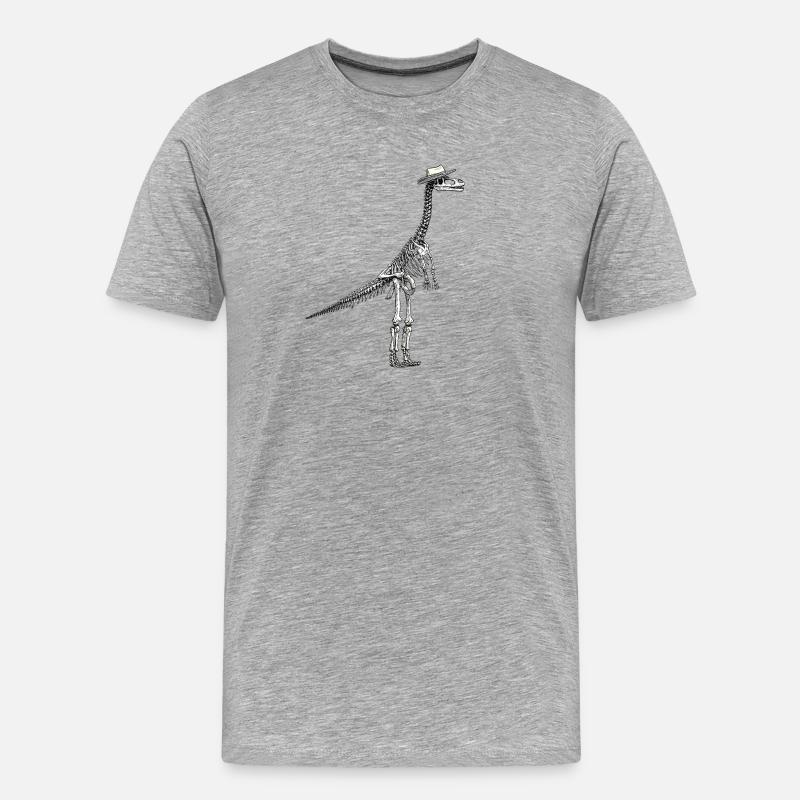 Skelett Dino mit Hut Gentleman Design - Männer Premium Bio T-Shirt - Grau meliert