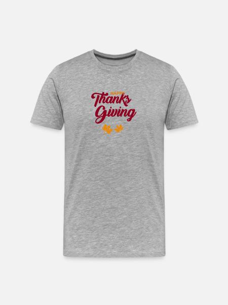 Frohes Thanksgiving-Skript mit Blättern - Männer Premium Bio T-Shirt - Grau meliert