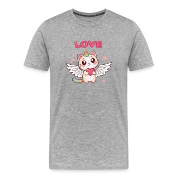 Chat Licorne ailé et cœur enchanté - T-shirt bio Premium Homme - gris chiné - Devant - Damien (186cm)