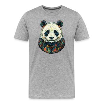 Portrait de Flora Panda avec des fleurs - T-shirt bio Premium Homme - gris chiné - Devant - Damien (186cm)