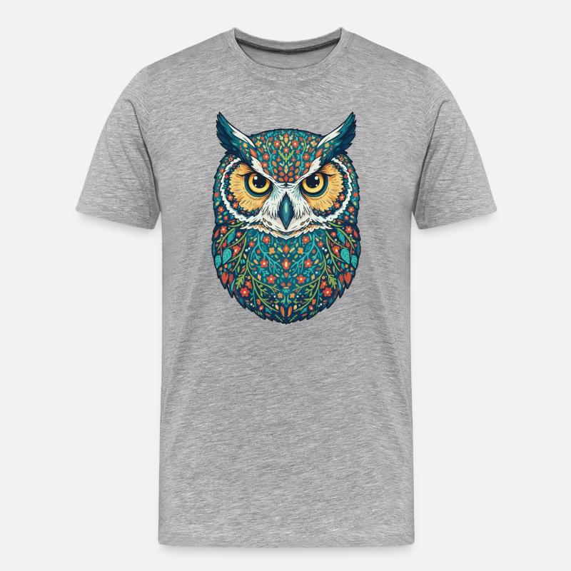 Bunte Eule - Männer Premium Bio T-Shirt - Grau meliert