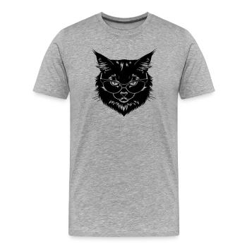 Schwarze Katze mit Brille - Männer Premium Bio T-Shirt - Grau meliert - Vorne - Damien (186cm)