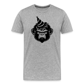 Singe capricieux avec un chapeau de fête - T-shirt bio Premium Homme - gris chiné - Devant - Damien (186cm)