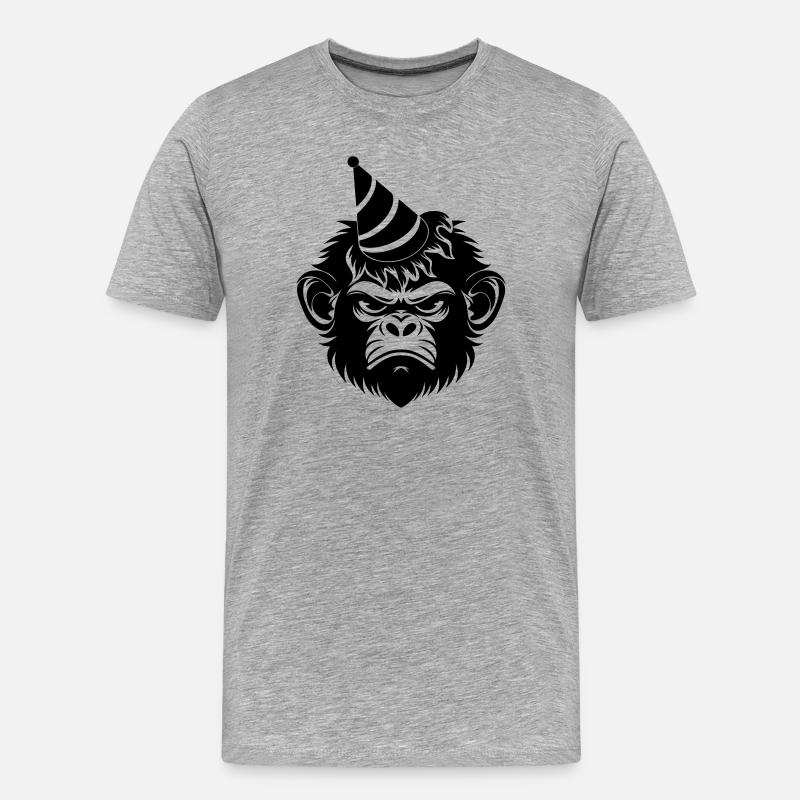 Launischer Affe mit Party-Hut - Männer Premium Bio T-Shirt - Grau meliert