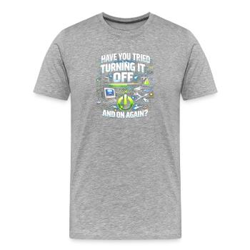 Hast du es aus- und wieder eingeschaltet - Männer Premium Bio T-Shirt - Grau meliert - Vorne - Damien (186cm)