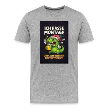Montage Hater Dino Voyageur du Temps - T-shirt bio Premium Homme - gris chiné - Devant - Damien (186cm)