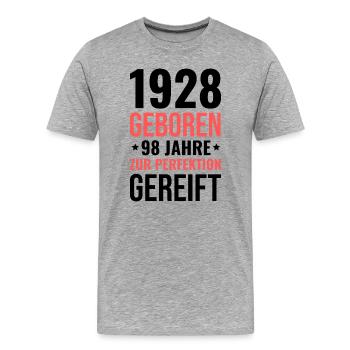 Né en 1928 – Mature à la perfection - T-shirt bio Premium Homme - gris chiné - Devant - Damien (186cm)