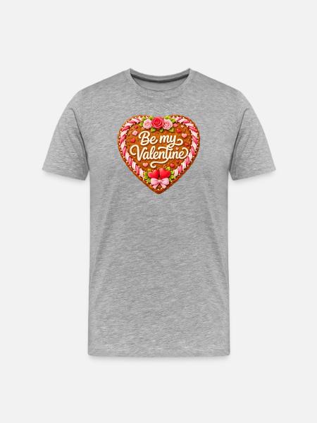 Lebkuchenherz Be my Valentine  - Männer Premium Bio T-Shirt - Grau meliert