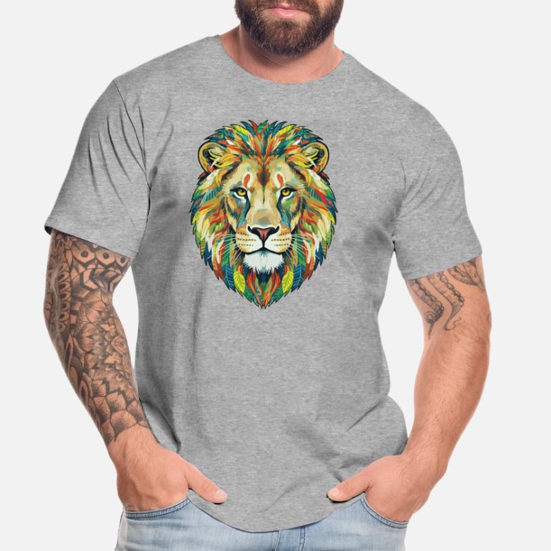 Colorful Lion Head with Leaf Pattern Men's Premium Organic T-Shirt