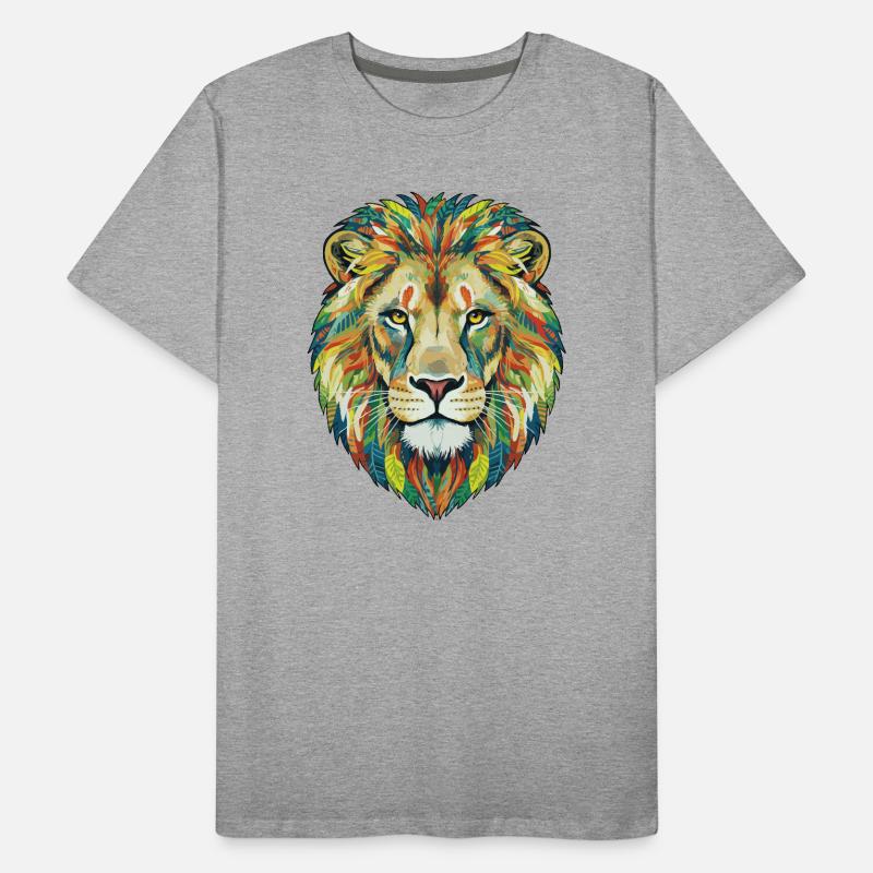 Colorful Lion Head with Leaf Pattern Men's Premium Organic T-Shirt