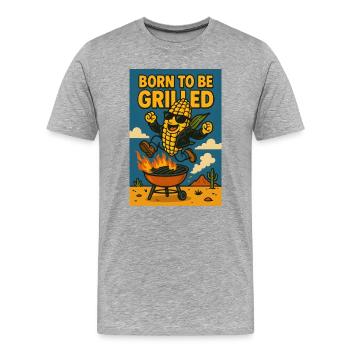 Geboren zum Grillen - geboren um gegrillt zu sein - Männer Premium Bio T-Shirt - Grau meliert - Vorne - Damien (186cm)