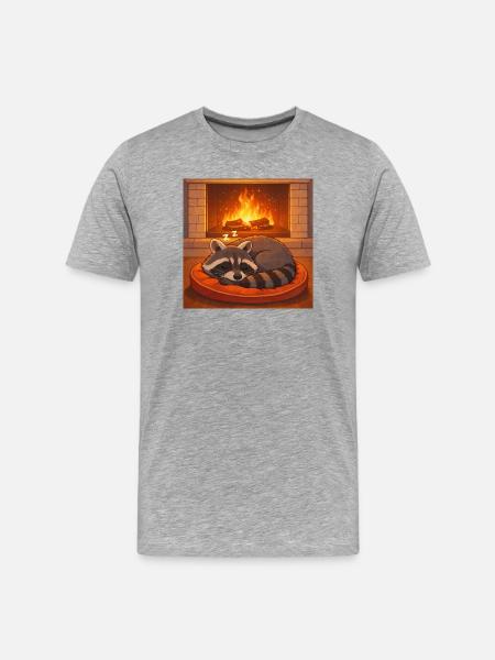 Cozy Raccoon by Fireplace - Men's Premium Organic T-Shirt - heather grey