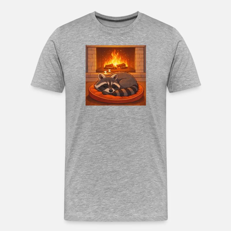 Gemütlicher Waschbär am Kamin - Männer Premium Bio T-Shirt - Grau meliert