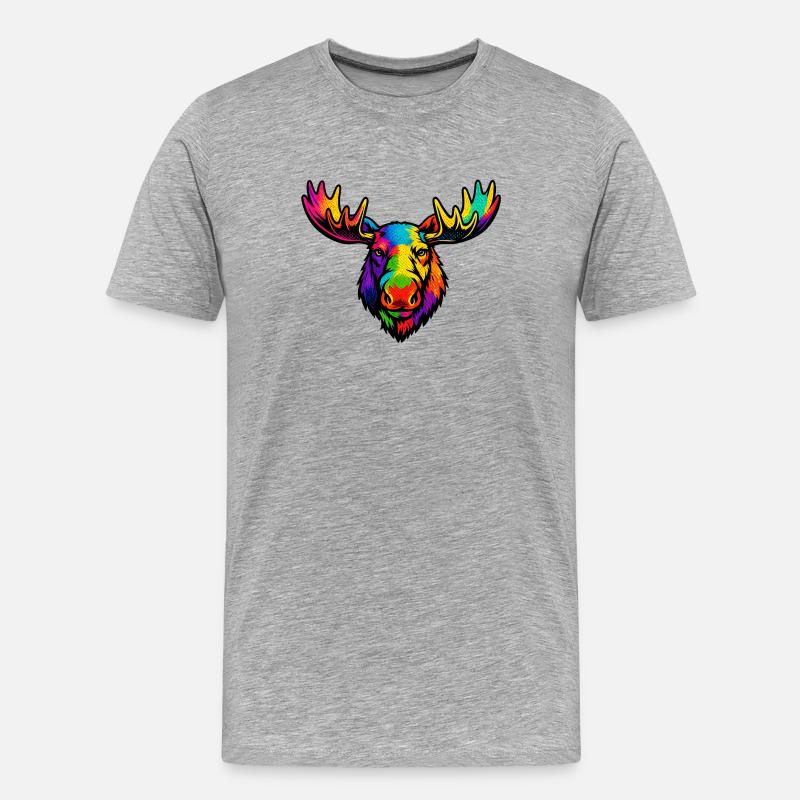 Der Kopf des Regenbogenelchs - Männer Premium Bio T-Shirt - Grau meliert