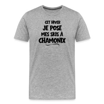 station de ski, skier, skieur - T-shirt bio Premium Homme - gris chiné - Devant - Damien (186cm)