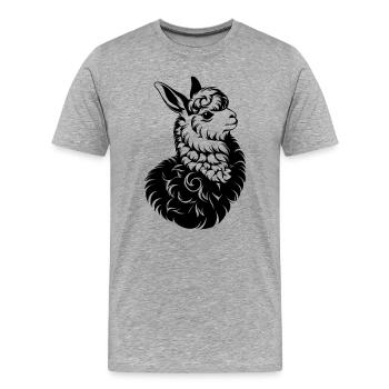 T-shirt tête de lama – Imprimé animal vintage noir - T-shirt bio Premium Homme - gris chiné - Devant - Damien (186cm)