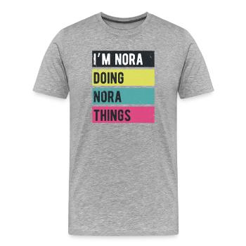 Ich bin Nora Mache Nora-Dinge Retrofarben - Männer Premium Bio T-Shirt - Grau meliert - Vorne - Damien (186cm)
