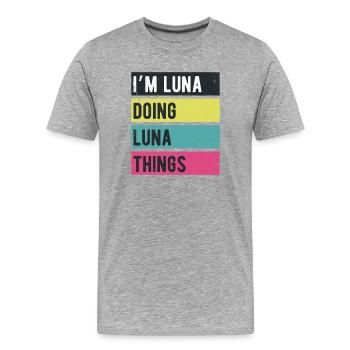 Je suis Luna qui fait des choses Luna Rétro Colors - T-shirt bio Premium Homme - gris chiné - Devant - Damien (186cm)