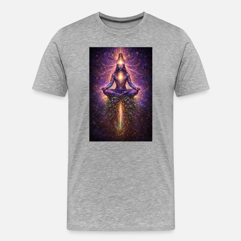 Kosmische Meditation Lichtfluss - Männer Premium Bio T-Shirt - Grau meliert