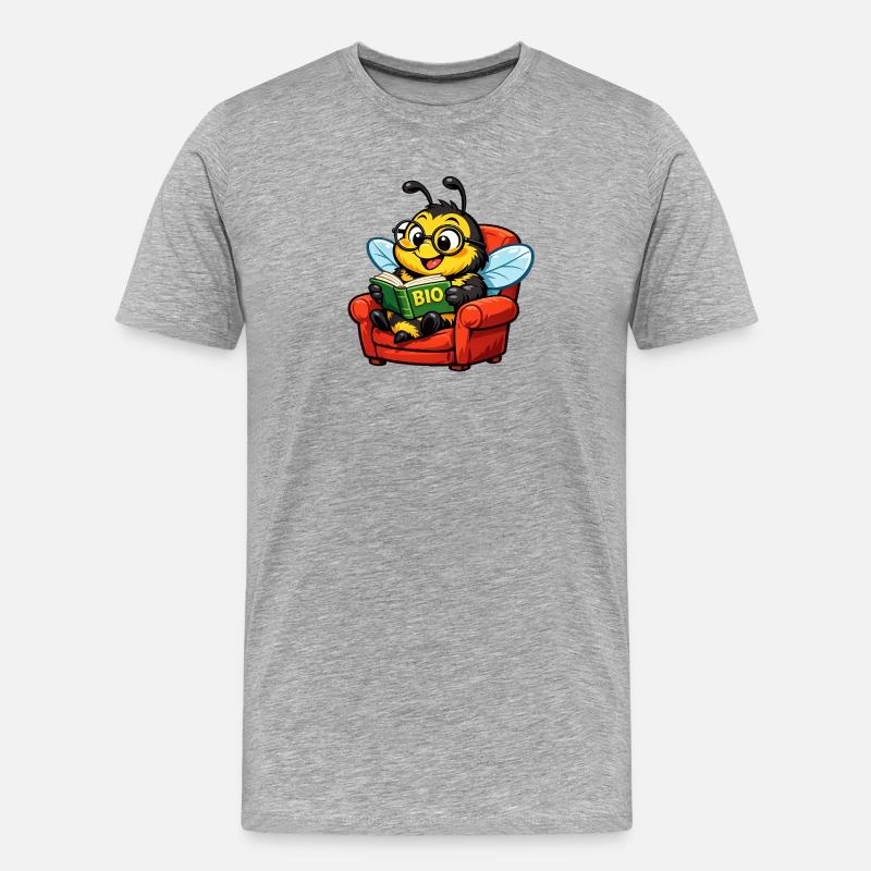 Biene liest ein Buch über Bio - Männer Premium Bio T-Shirt - Grau meliert