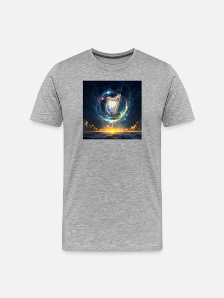 Harfe in Cosmic Dawn - Männer Premium Bio T-Shirt - Grau meliert