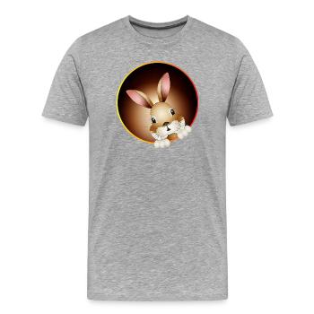 Un lapin curieux sort du terrier du lapin - T-shirt bio Premium Homme - gris chiné - Devant - Damien (186cm)