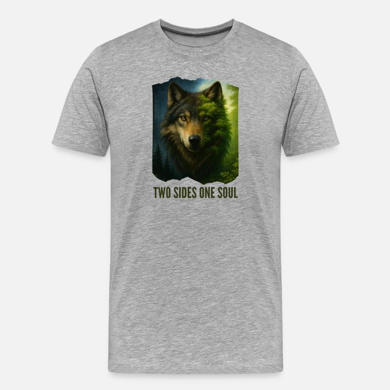 Die zwei Gesichter des Wolfs - Männer Premium Bio T-Shirt - Grau meliert