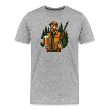 Waldjäger mit Bier und Gewehr - Männer Premium Bio T-Shirt - Grau meliert - Vorne - Damien (186cm)