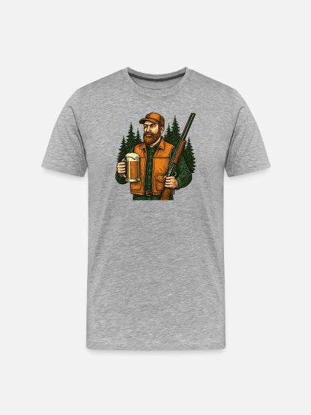 Waldjäger mit Bier und Gewehr - Männer Premium Bio T-Shirt - Grau meliert
