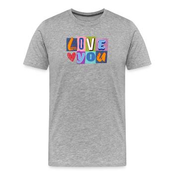L’amour dans un collage coloré - T-shirt bio Premium Homme - gris chiné - Devant - Damien (186cm)