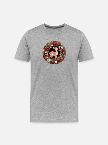 Rehkitz im Erdbeerkranz - Männer Premium Bio T-Shirt - Grau meliert
