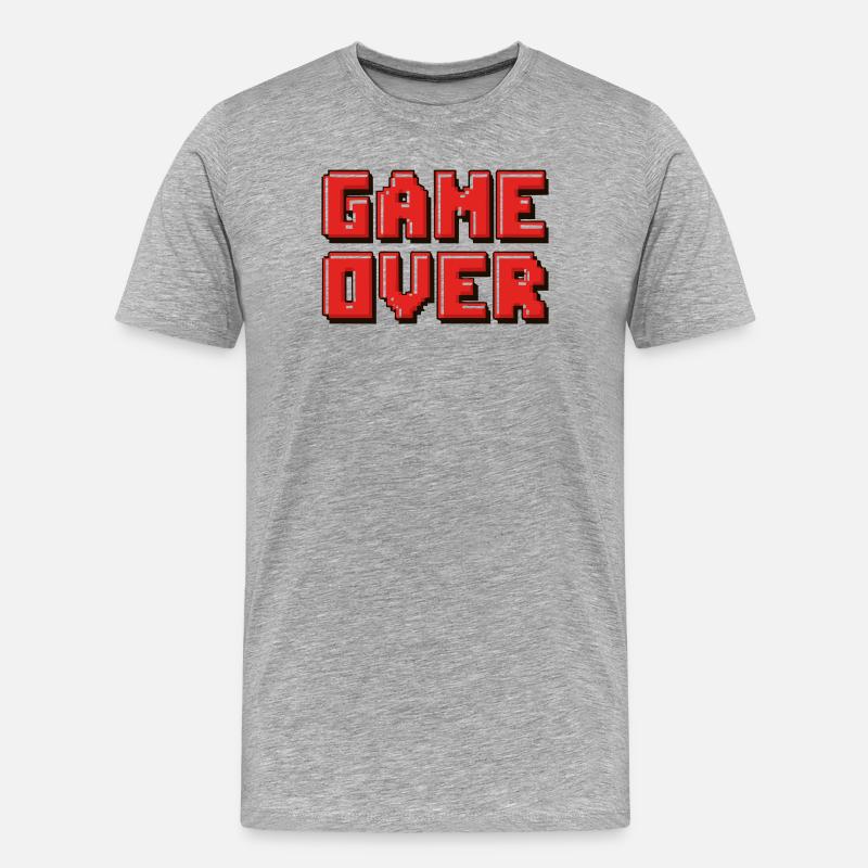Pixel Game Over Retro-Banner - Männer Premium Bio T-Shirt - Grau meliert
