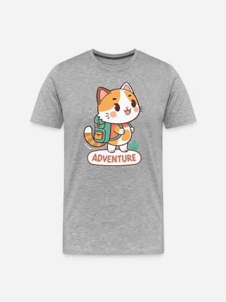 Backpacking Adventure Cat - Men's Premium Organic T-Shirt - heather grey