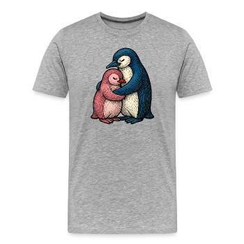 Pingouins Câlins : Duo Bleu Rose - T-shirt bio Premium Homme - gris chiné - Devant - Damien (186cm)