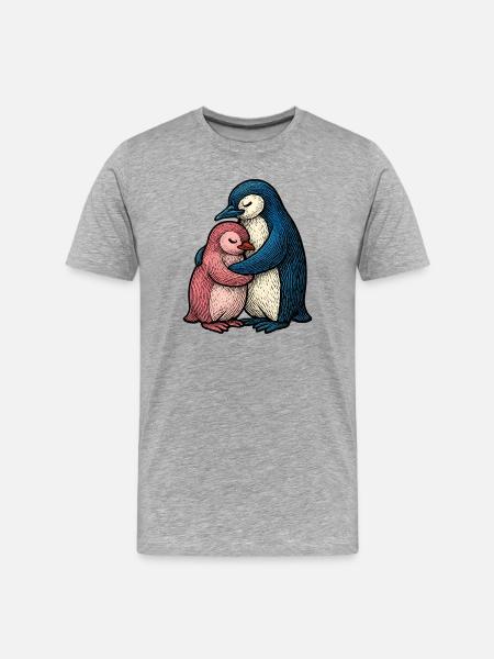 Hugged Penguins: Blue Pink Duo - Men's Premium Organic T-Shirt - heather grey