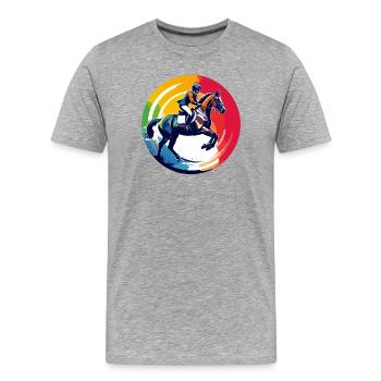 Regenbogen Springpferd Pferd Springreiten Motiv - Männer Premium Bio T-Shirt - Grau meliert - Vorne - Damien (186cm)