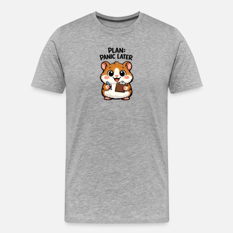 Plan: Panik Später Hamster - Männer Premium Bio T-Shirt - Grau meliert