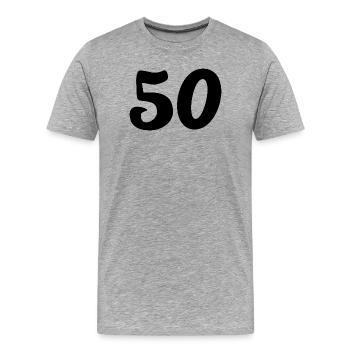50. 50 ANS. 50e ANNIVERSAIRE. ANNIVERSAIRE 50 ANS. - T-shirt bio Premium Homme - gris chiné - Devant - Damien (186cm)