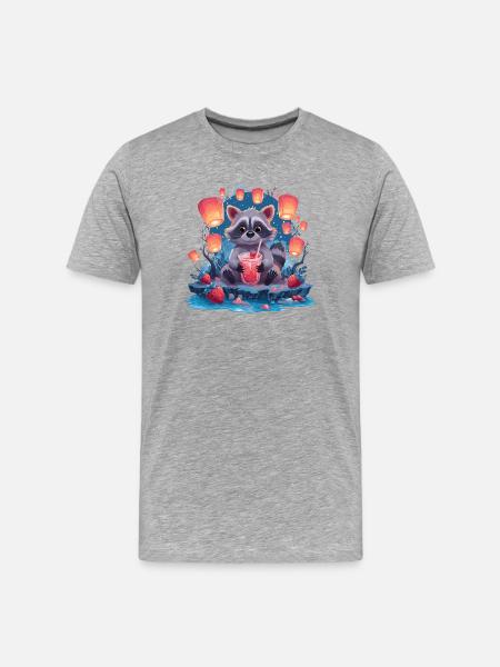 Nacht Waschbär Laternenlimonade - Männer Premium Bio T-Shirt - Grau meliert