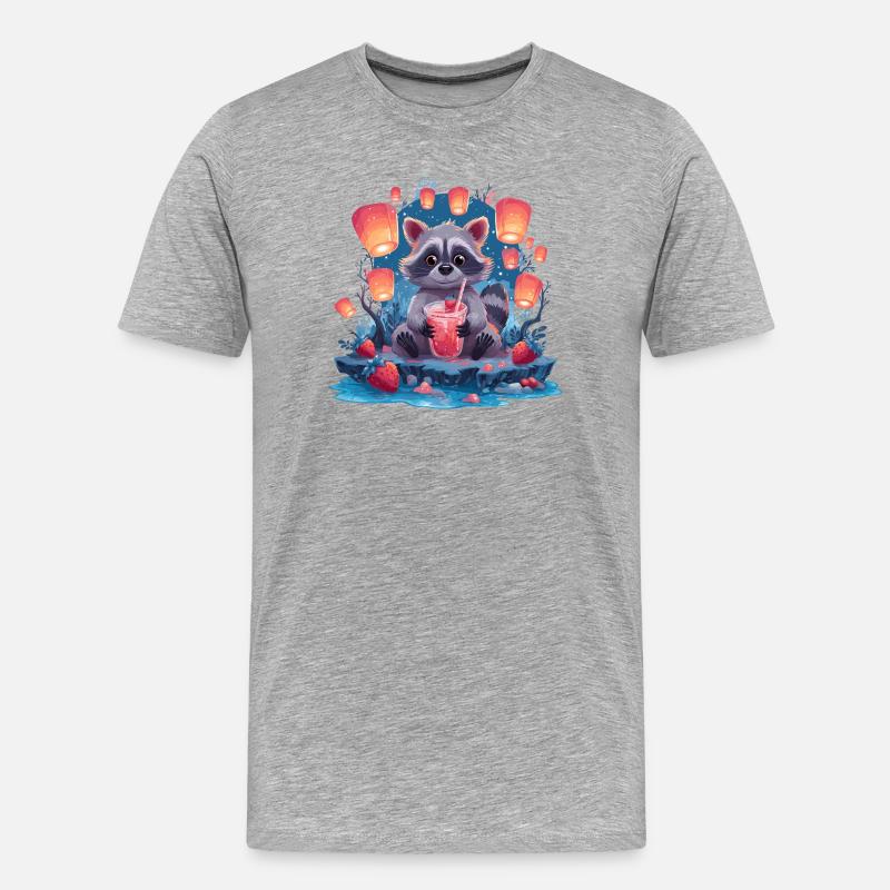 Nacht Waschbär Laternenlimonade - Männer Premium Bio T-Shirt - Grau meliert