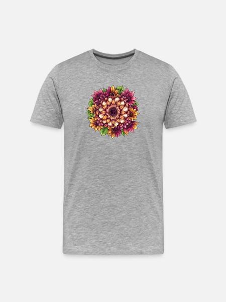 Orangene Sonnenblumen Mandala - Männer Premium Bio T-Shirt - Grau meliert