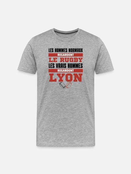 Rugby Lyon Real Men - Männer Premium Bio T-Shirt - Grau meliert