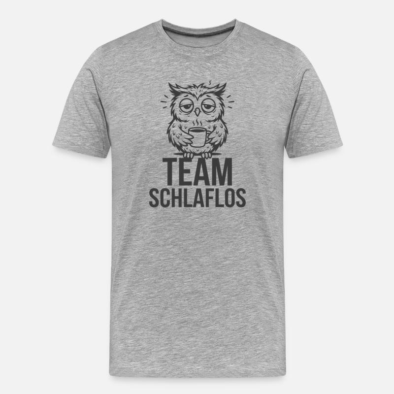 Team Schlaflos – Müde Eule - Männer Premium Bio T-Shirt - Grau meliert
